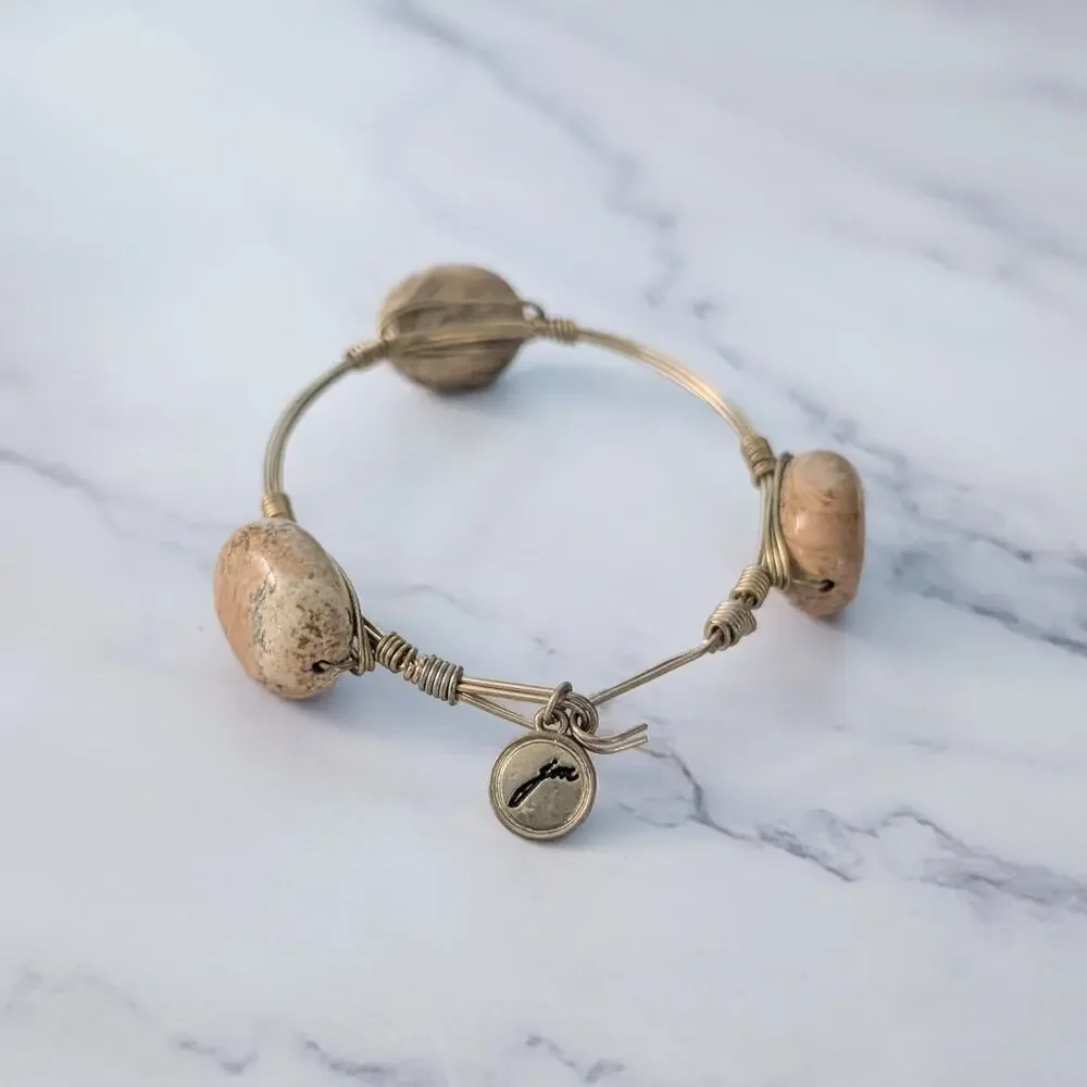 Statement Bracelet Gold Tone with Beige Accents